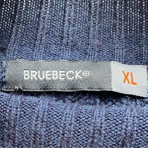 Bruebeck Dark Blue Rib Knit Fleece Sleeves Pullover Mock Turtleneck Sweater